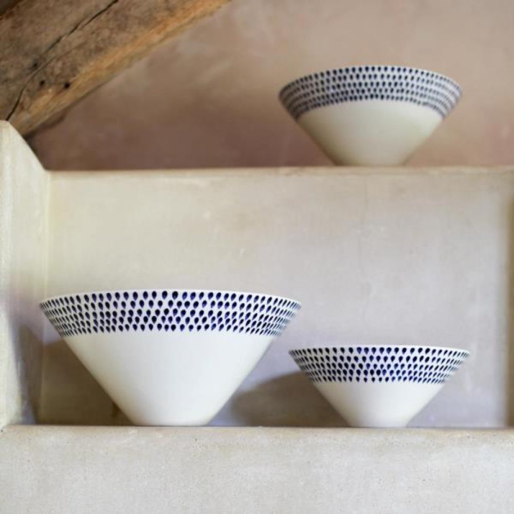 Indigo Drop Ceramic Serving Bowls in Large, Small and Medium