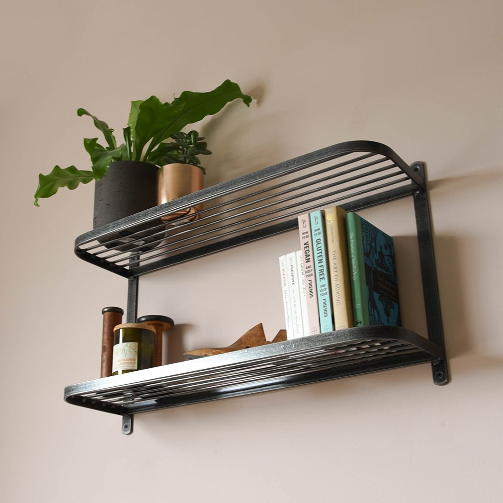 View from below - steel double wall shelf with rounded edges