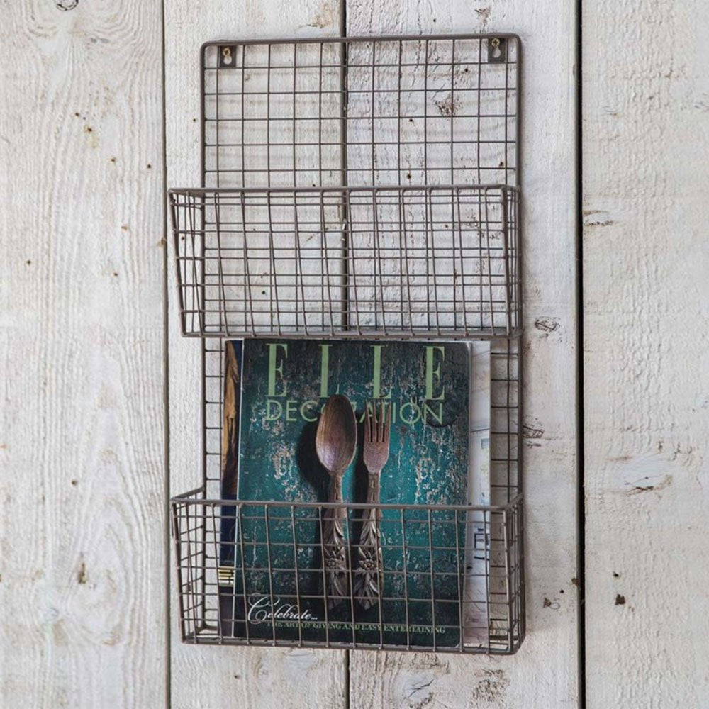 Charcoal wirework magazine rack with two pockets