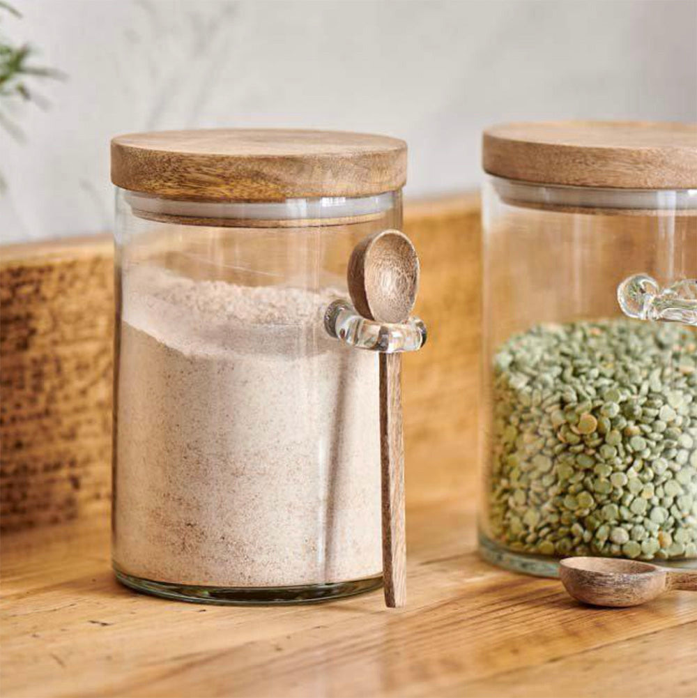 Large Kossi Glass Storage Jars with Wooden Lid and Spoon