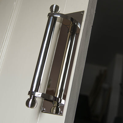 Solid brass Trefussis Door Pull Handle in Polished Nickel plated finish.
