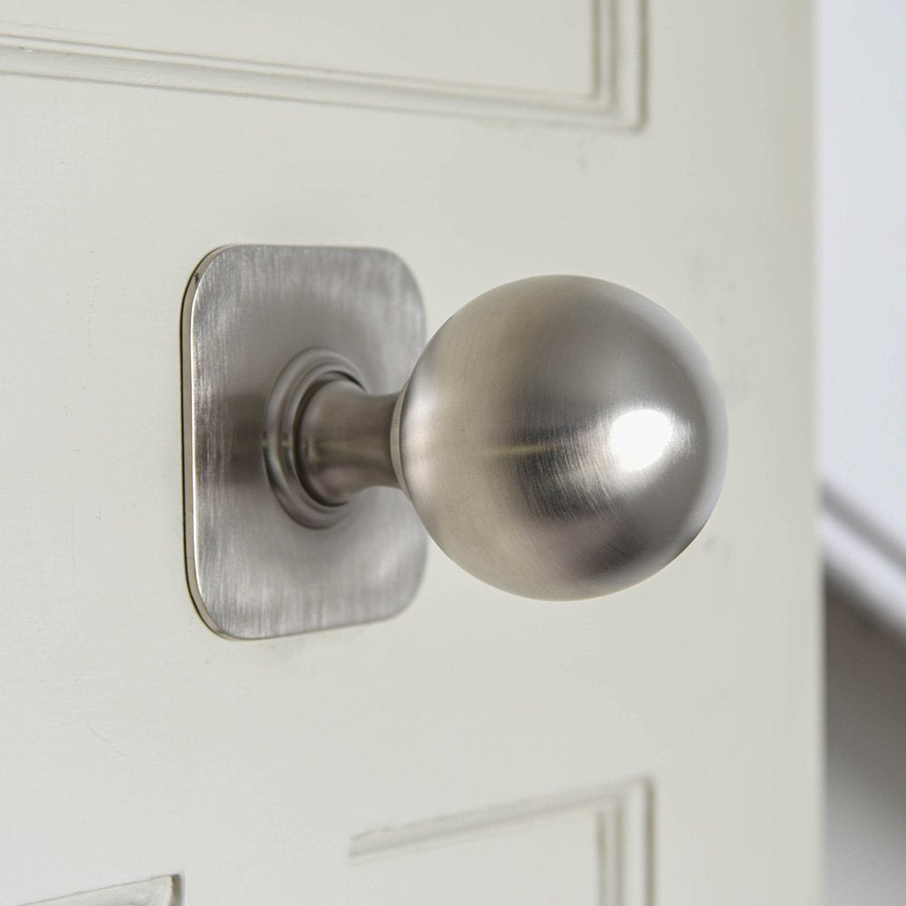 Large Round Door Pull with Square Backplate in Satin Nickel