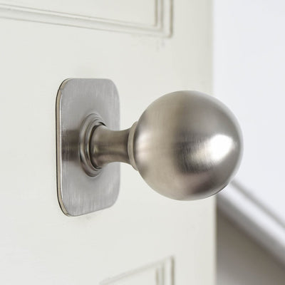 Large Round Door Pull with Square Backplate in Satin Nickel