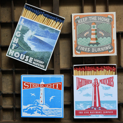 Four Boxes of Large Luxury Matches in Various Lighthouse Designs