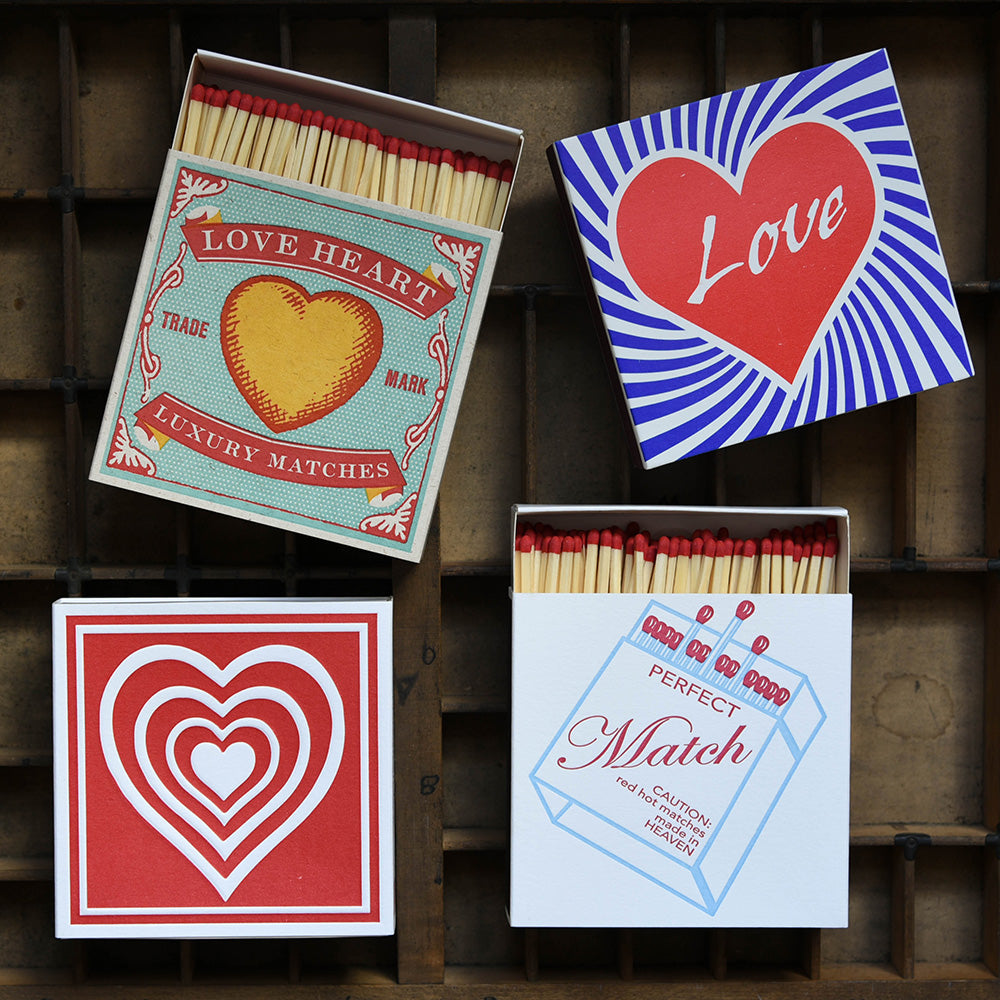 Four Boxes of Large Luxury Matches in Various Love Heart Designs