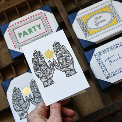 Mixed Design Letterpress Greetings Cards Packs, Featuring Birthday, Party, Thank You and Illustration Cards