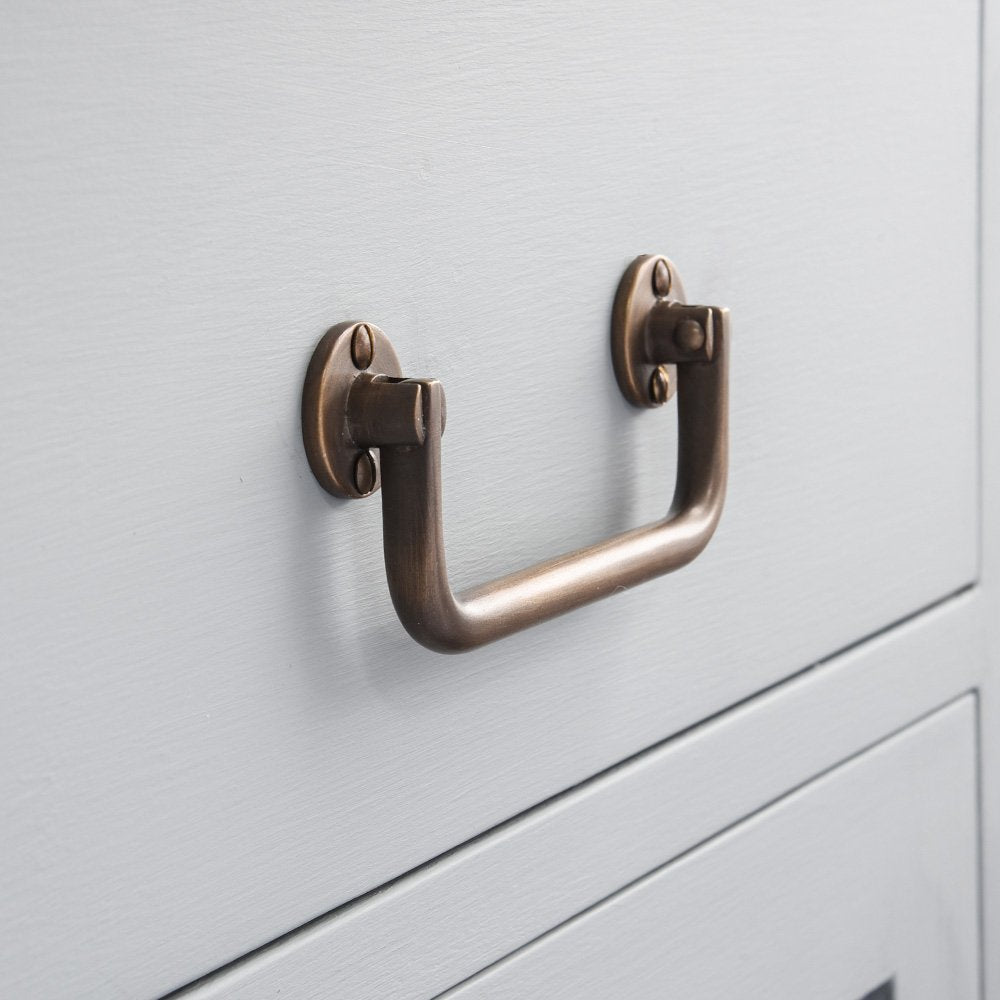 Lifting Drawer Pull Handle in Distressed Antique Brass from Side
