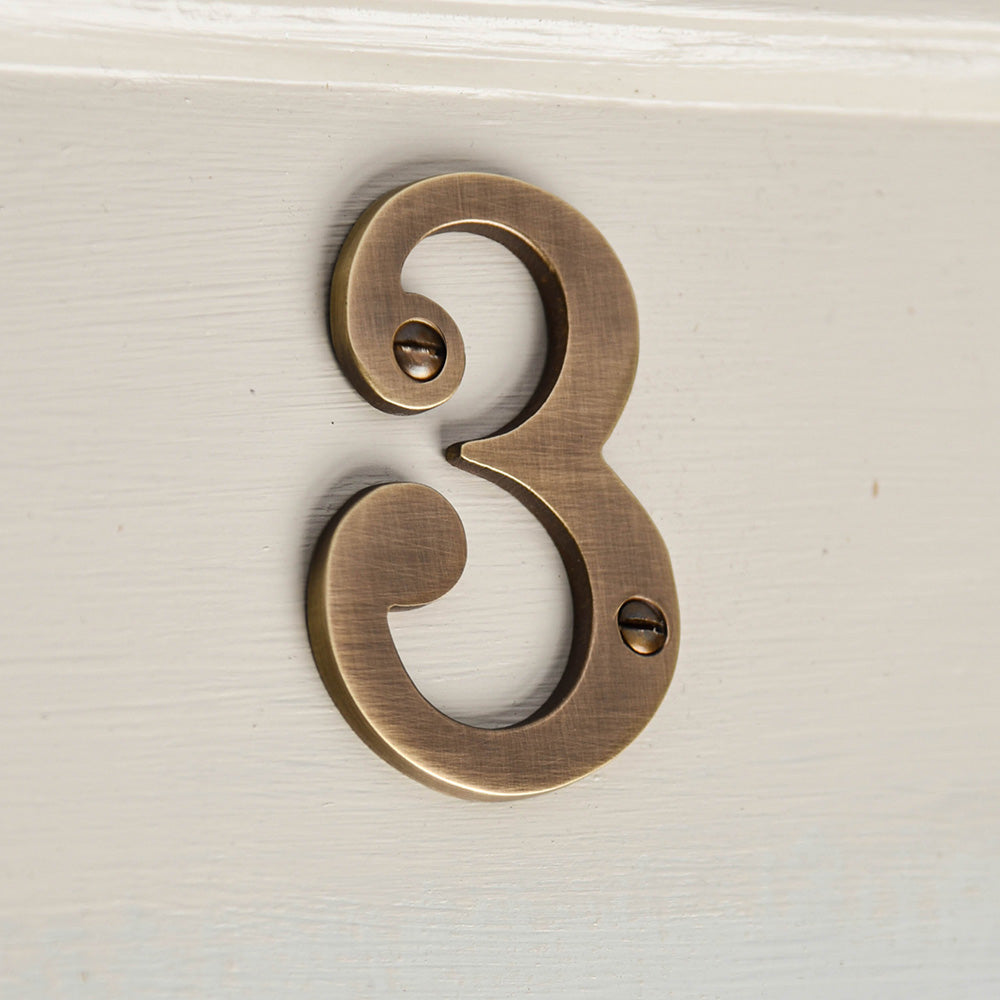 Light Antique Brass 3 inch House Number in Number 3