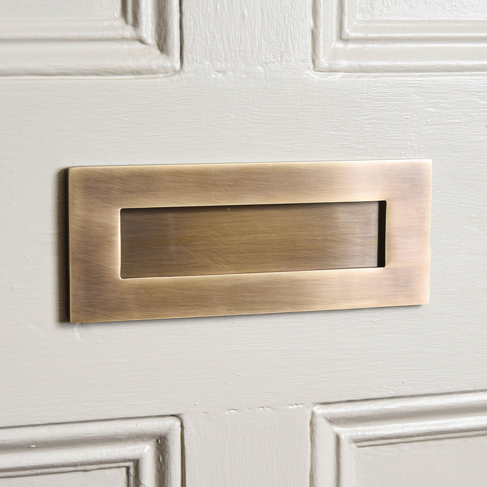 Light Antique Brass Plain Letterplate on Front Door