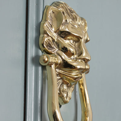 Side view of Large Brass Lion Door Knocker