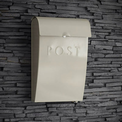 Wall mounted clay coloured post box with lockable lid and 'post' embossed across front