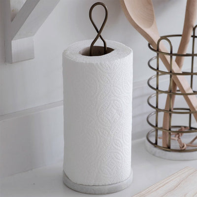 Kitchen roll holder with marble base and bronze next in Brompton style, holding kitchen roll