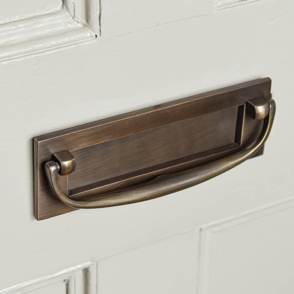 Marlborough Letterplate with Clapper in Distressed Antique Brass on Front Door