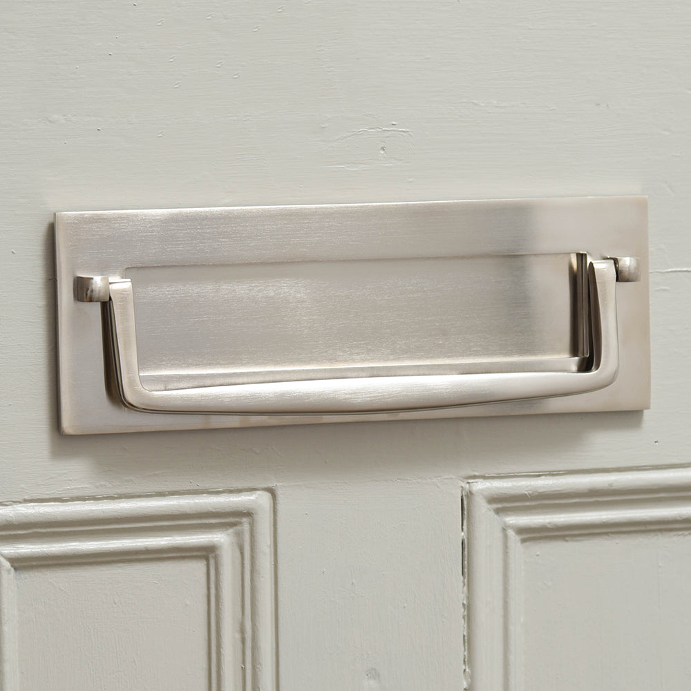 Marlborough Letterplate with Clapper in Satin Nickel on Front Door