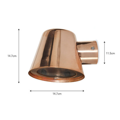 Mast Wall Down Light in Raw Copper with Dimensions