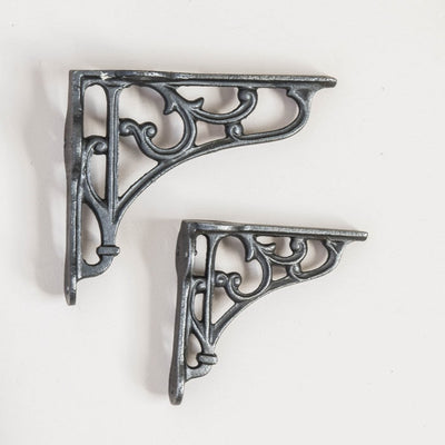 Two Cast Iron Mini Ornate Floral Pantry Brackets in Medium and Small