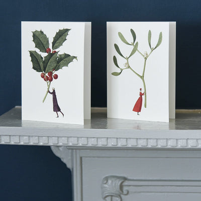 Laura Stoddart mistletoe and holly Christmas cards in 2 designs