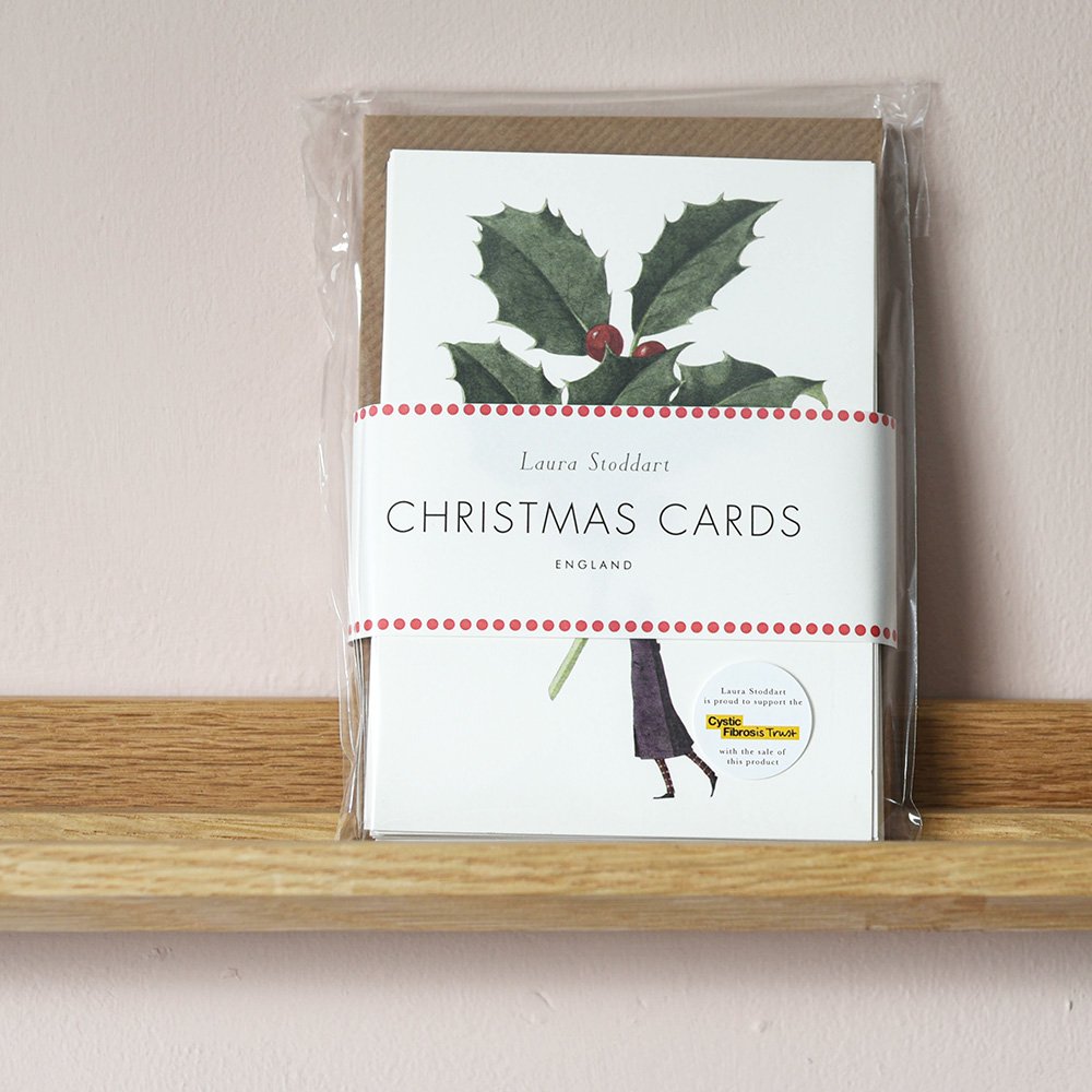 Laura Stoddart mistletoe and holly Christmas cards pack of 10