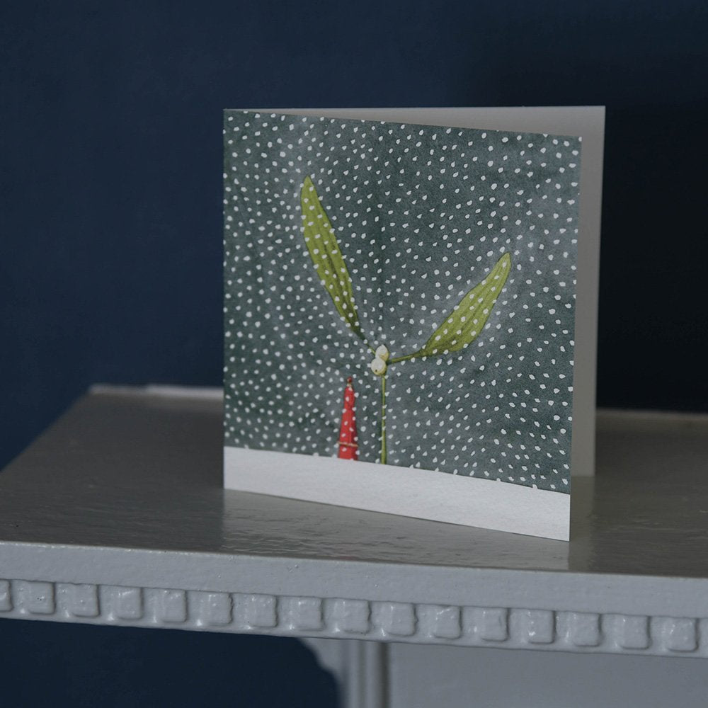 Laura Stoddart mistletoe in the snow christmas card close up
