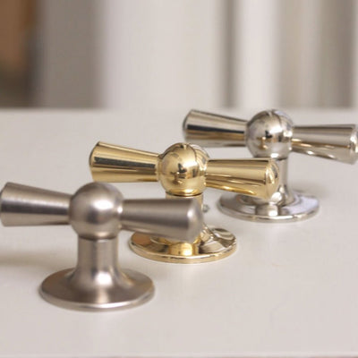 Crossed T Shaped Cabinet Knobs in Nickel and Brass