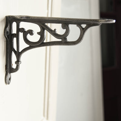 Ornate Floral Heritage Shelf Bracket in Antique Iron Side View