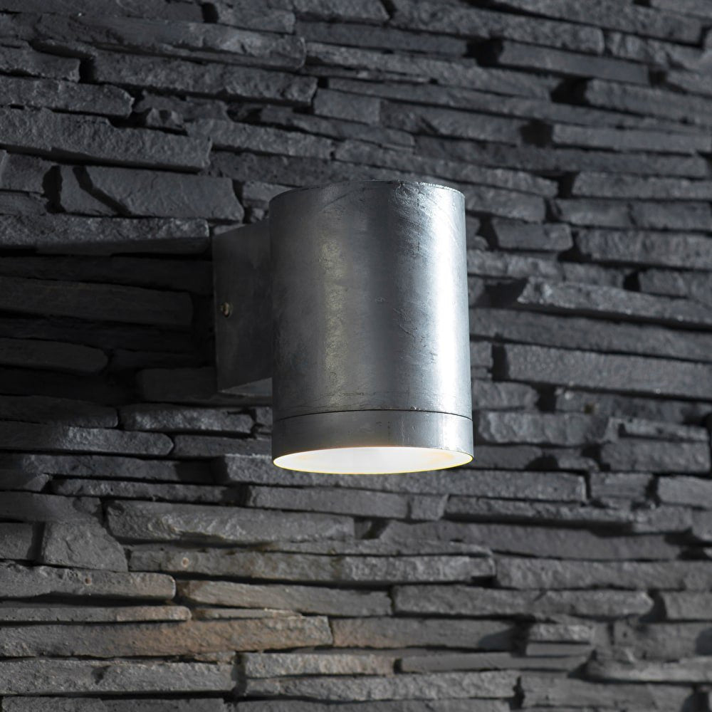 Large galvanised steel down light with rough and rustic finish
