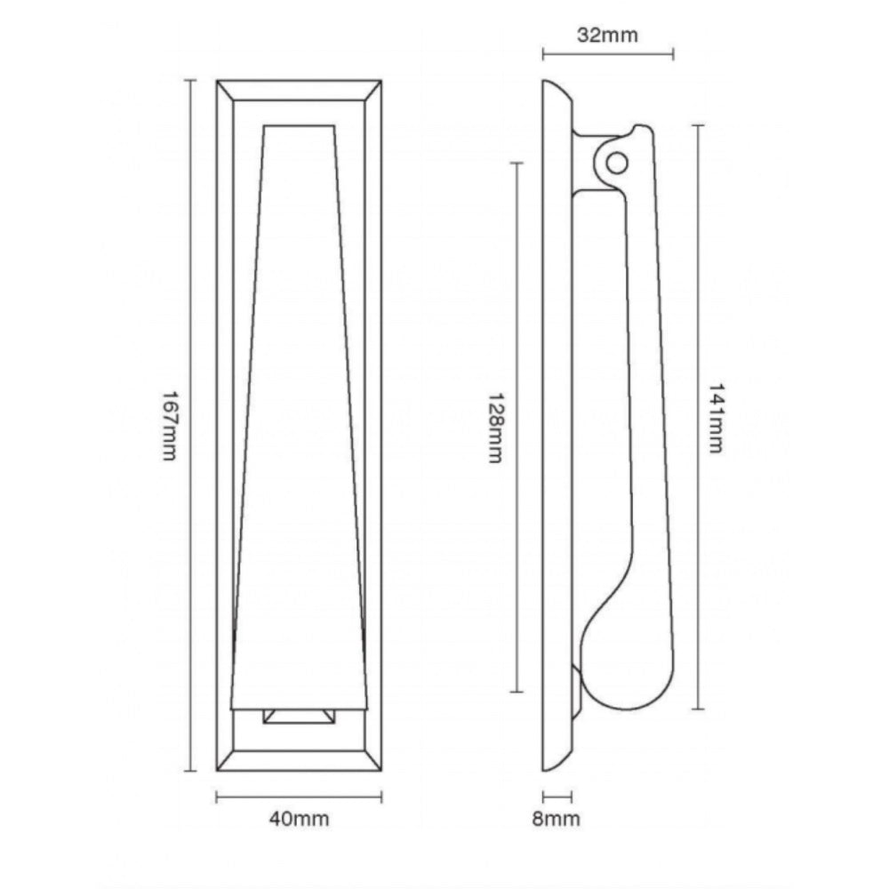 Slim vertical door knocker on a rectangular backplate dimensions