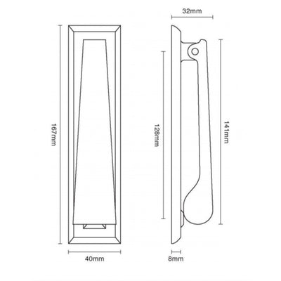 dimensions for front and side view of door knocker