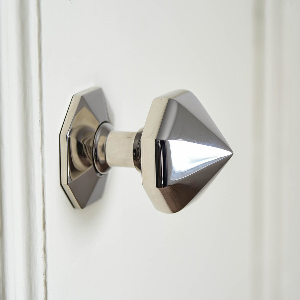Side view of Solid brass Pointed Octagonal Door Pull in Polished Nickel plated finish.