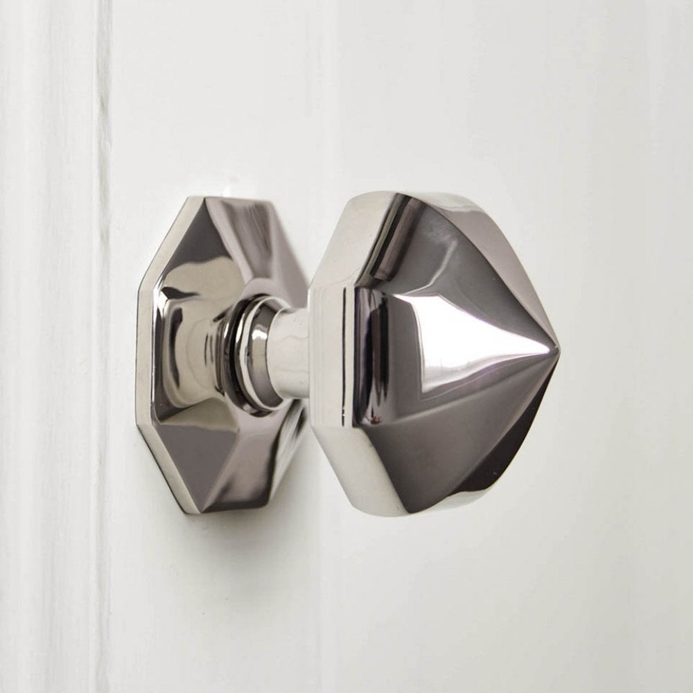 Solid brass Pointed Octagonal Door Pull in Polished Nickel plated finish.