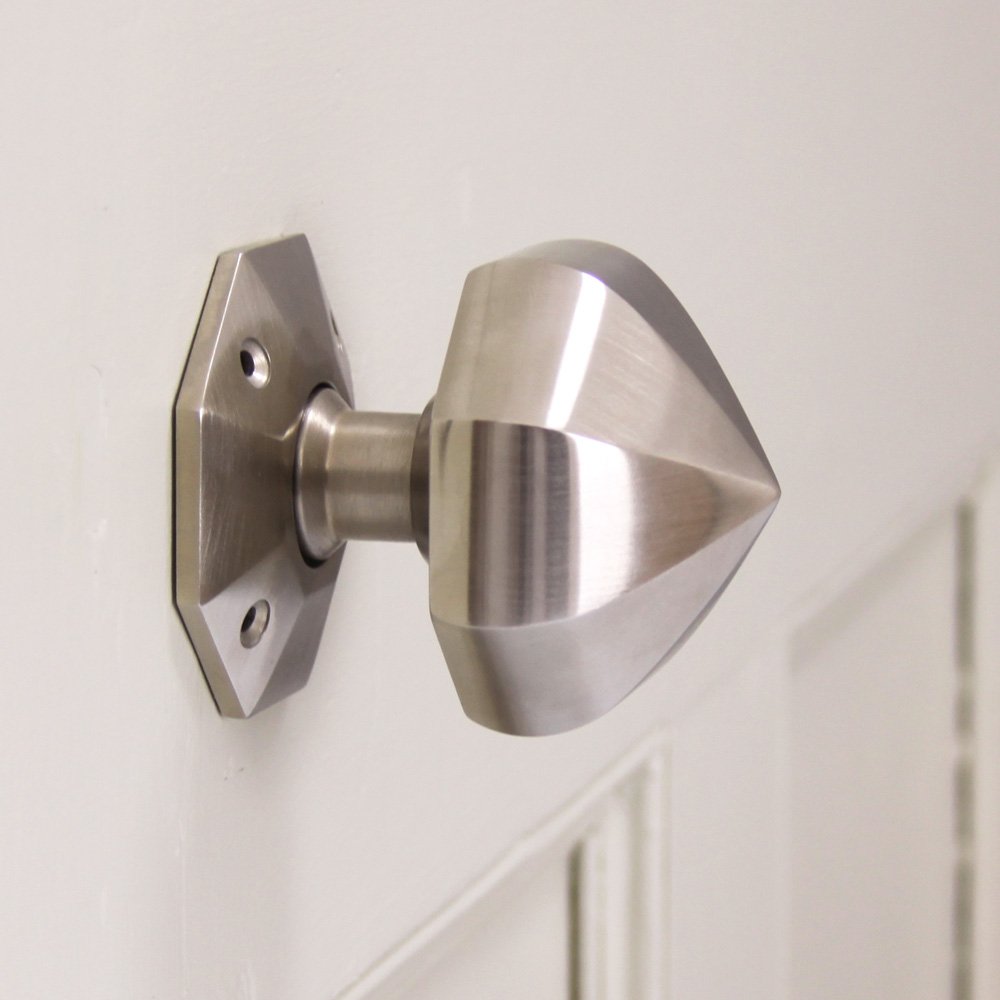 Solid brass Pointed Octagonal Door Knobs in Satin Nickel plated finish.