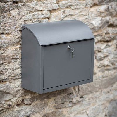 Large charcoal grey post box with large opening and lockable lid
