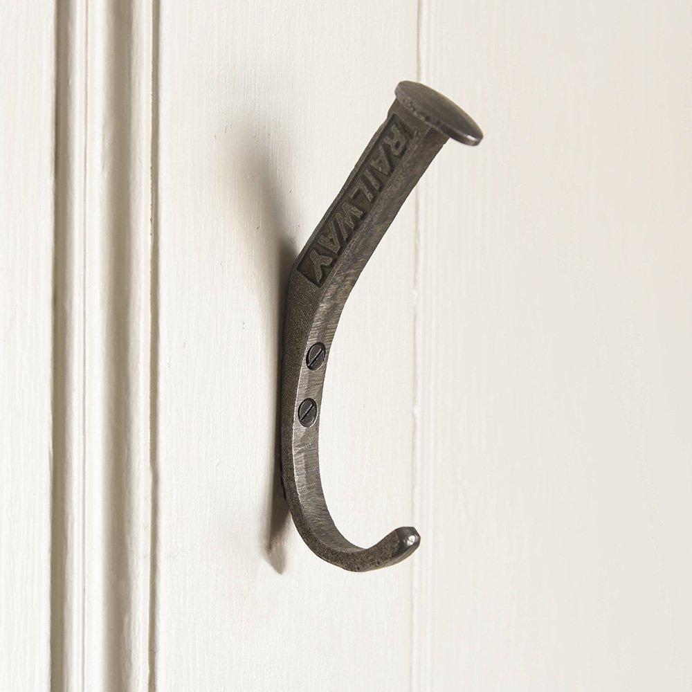 Double Coat Hook in Cast Iron with RAILWAY Text on Side