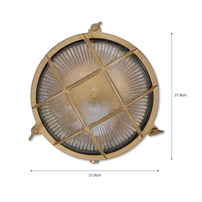 Image showing dimensions of round brass bulk head light