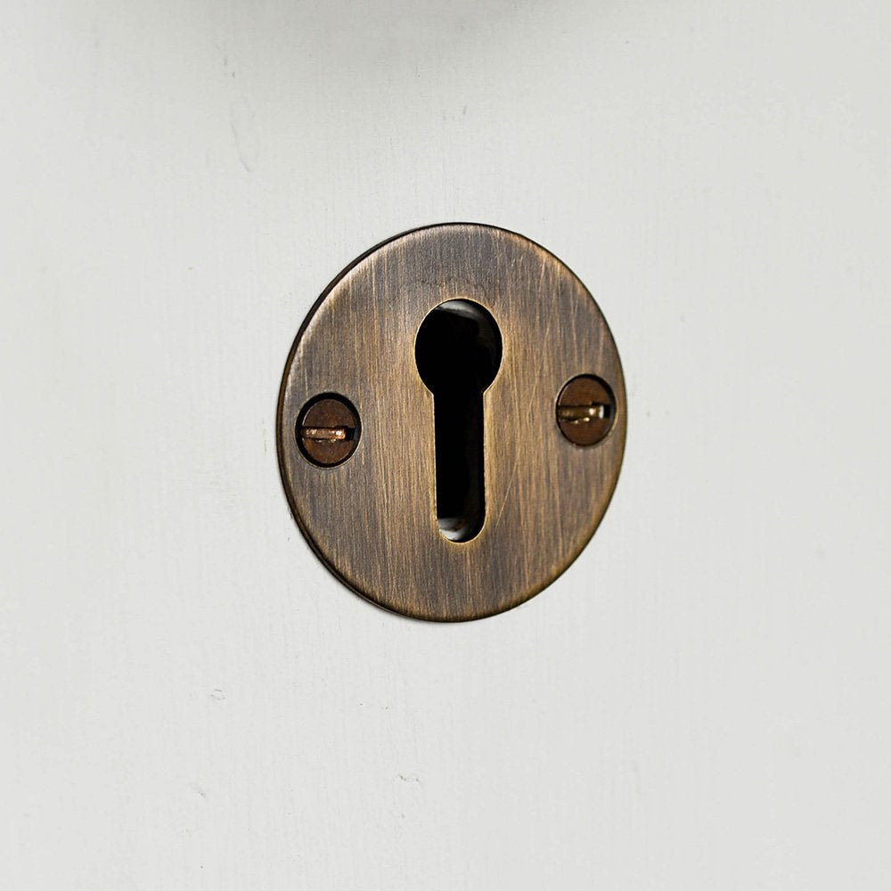 Solid brass Plain Round Escutcheon Without Cover in Distressed Antique finish.