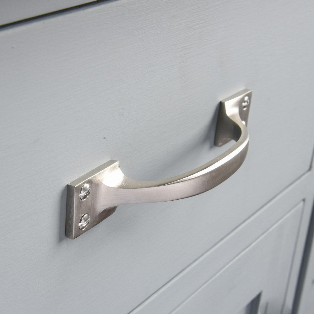 angled image of satin nickel drawer handle