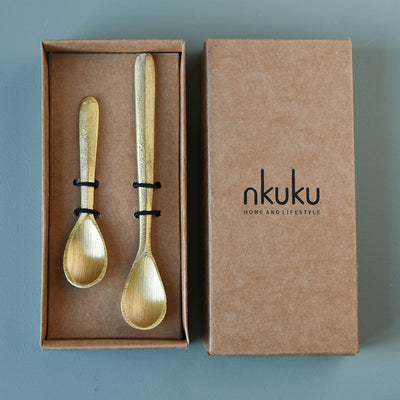 Set of 2 Brushed Gold Spoons in Gift Box