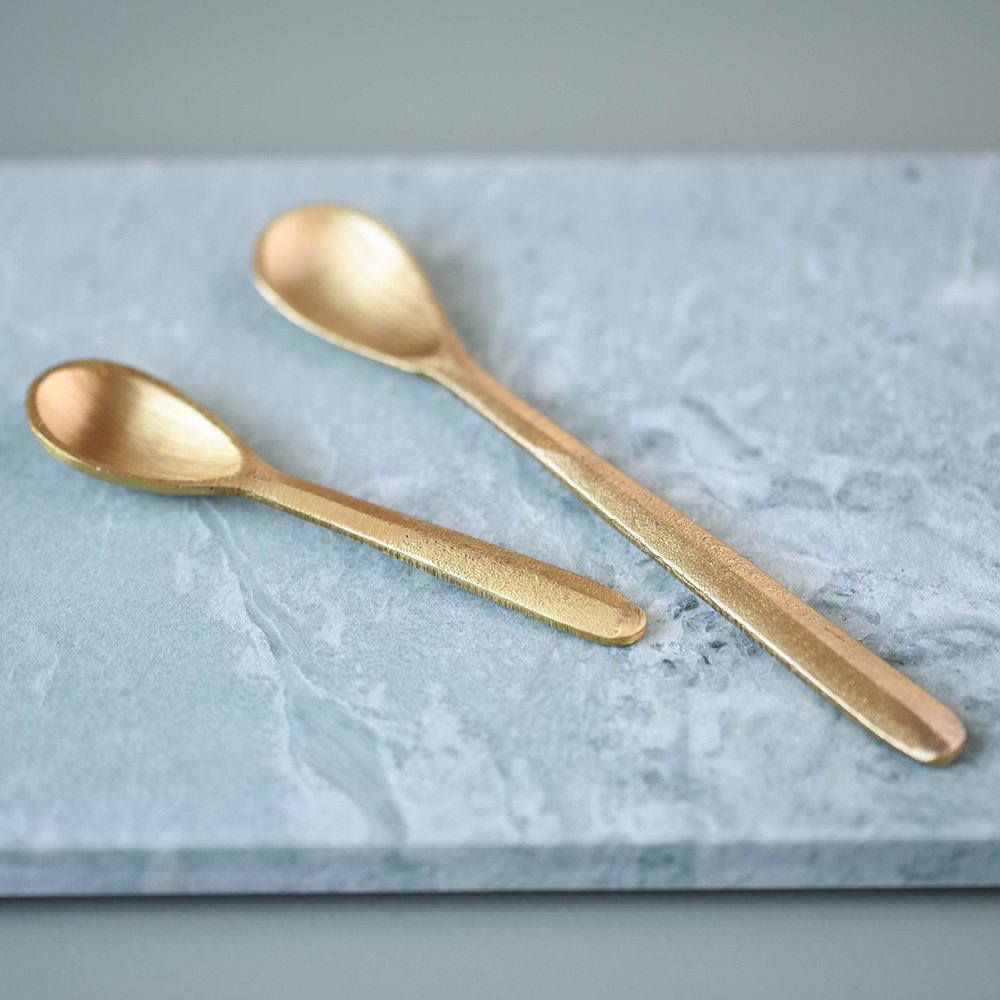 Set of 2 Brushed Gold Spoons in Small and Large