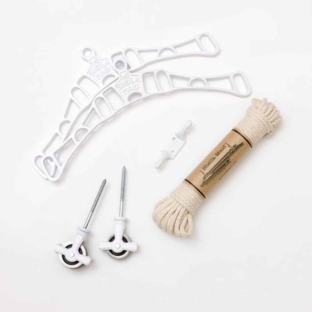 Components of Sheila maid including fixings, rope and white metal ends