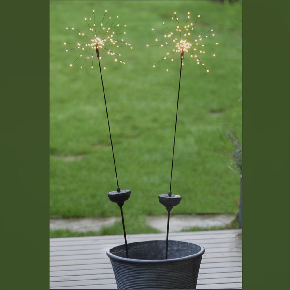 Two Solar Starburst Stake Lights in Plant Pot