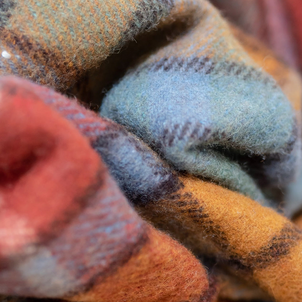 Close Up Detail of Tartan Blanket Co Recycled Wool Blanket in Buchanan Antique Tartan