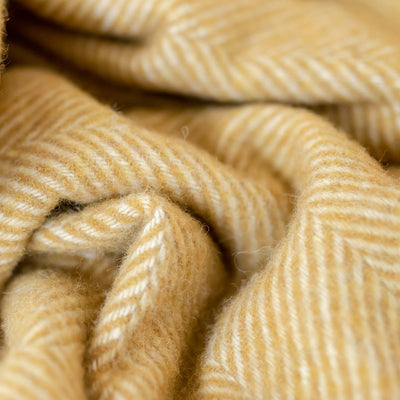 Close Up Detail of Tartan Blanket Co Recycled Wool Blanket in Mustard Herringbone