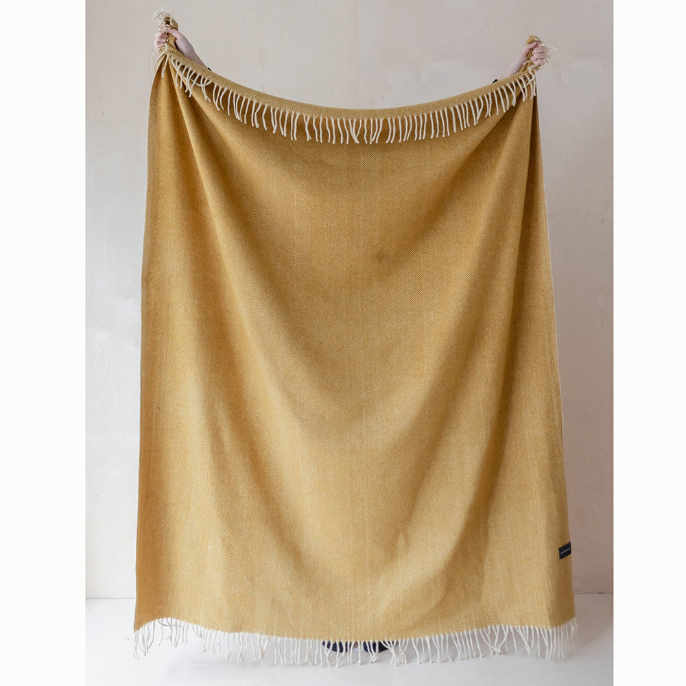 Tartan Blanket Co Recycled Wool Blanket in Mustard Herringbone