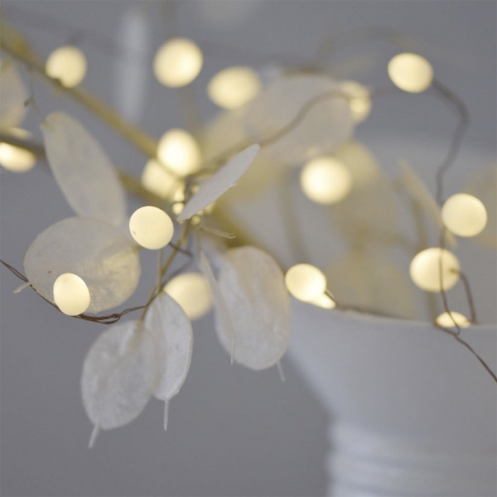 Detail of Teardrop Shaped Fairy Lights in Opaque White