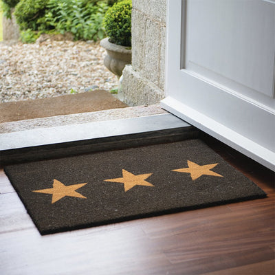 Internal view - charcoal coir doormat with three tan stars