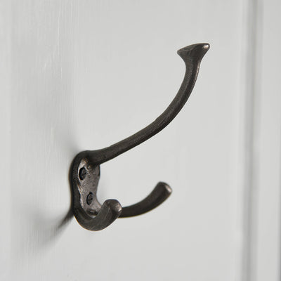 Side View Triple Hat and Coat Hook in Antique Cast Iron
