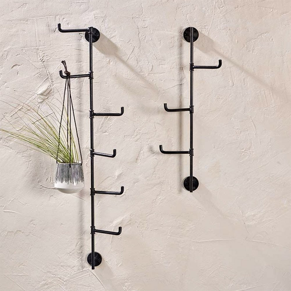 Two Black Wall Mounted Vertical Hook Rails in Large (6 Peg) and Small (3 Peg)