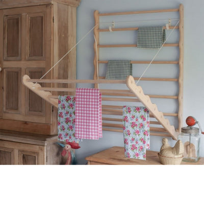 Wall Mounted Wooden Clothes Airer in Pine, Open in Situ