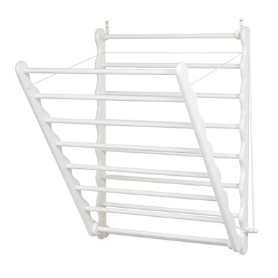 Open Wall Mounted Wooden Clothes Airer in White