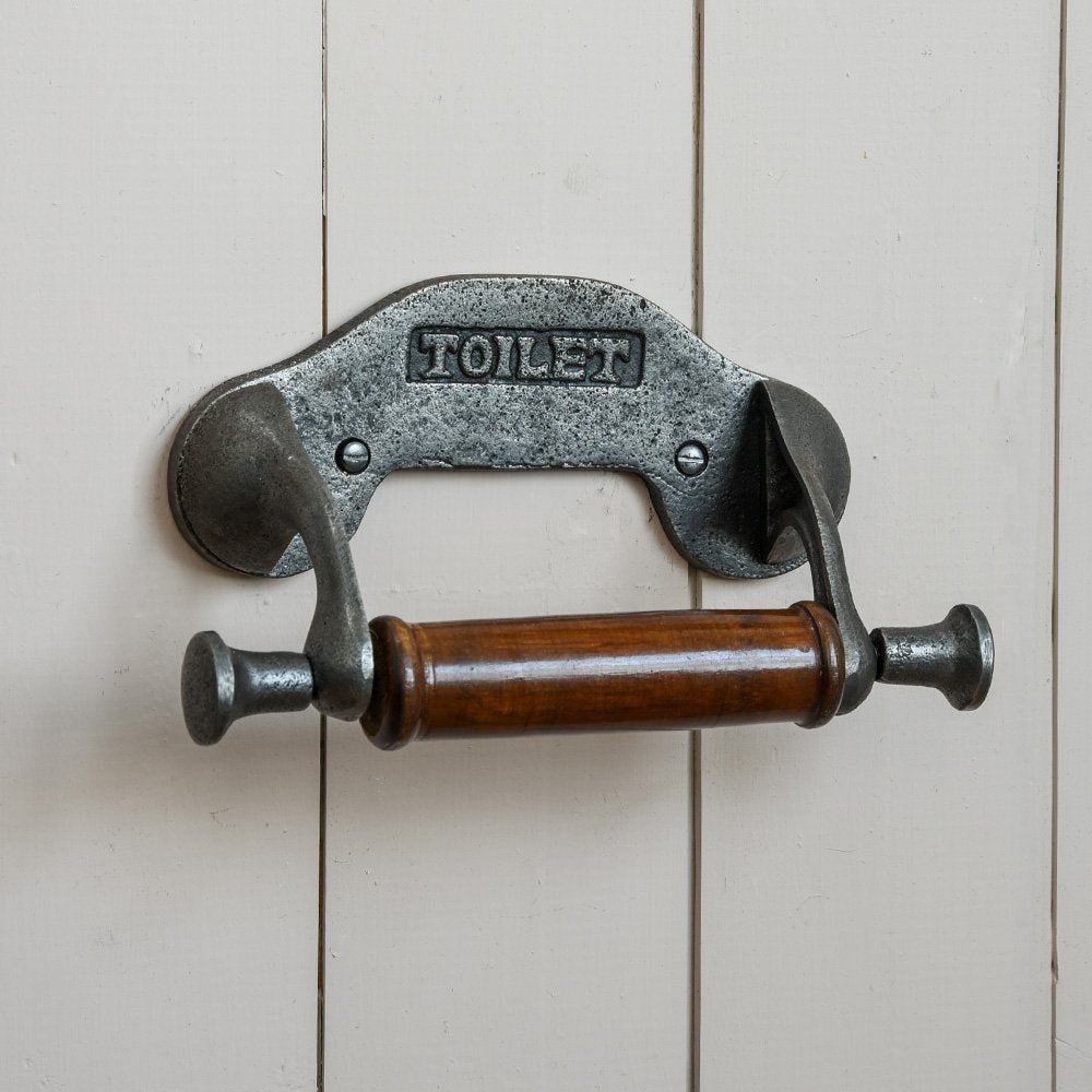 Cast Iron Washroom Toilet Roll Holder with 'TOILET' Text